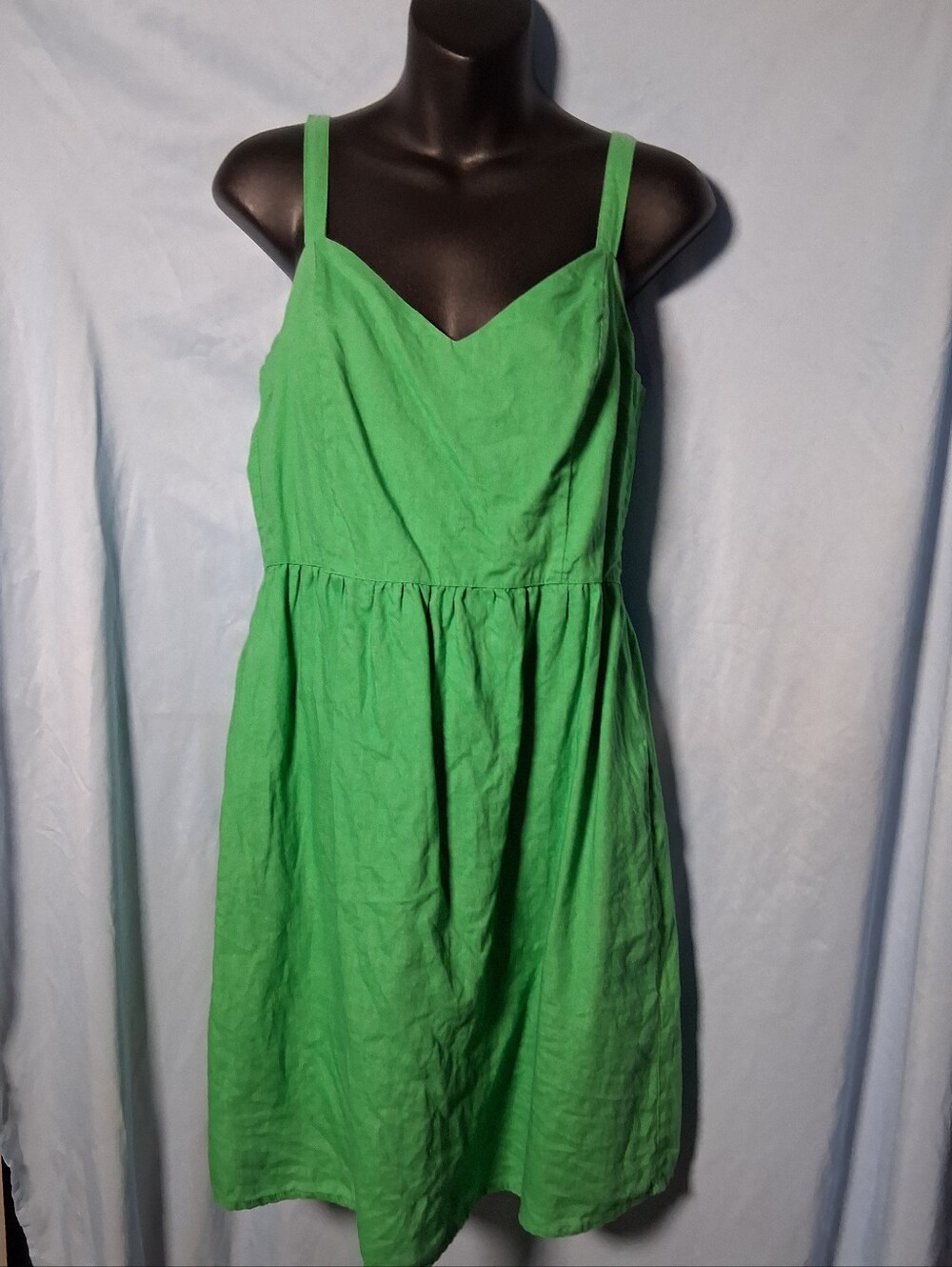 Cynthia Rowley 100% Linen Sleeveless V-Neck Mini Dress Kelly Green Small Pockets